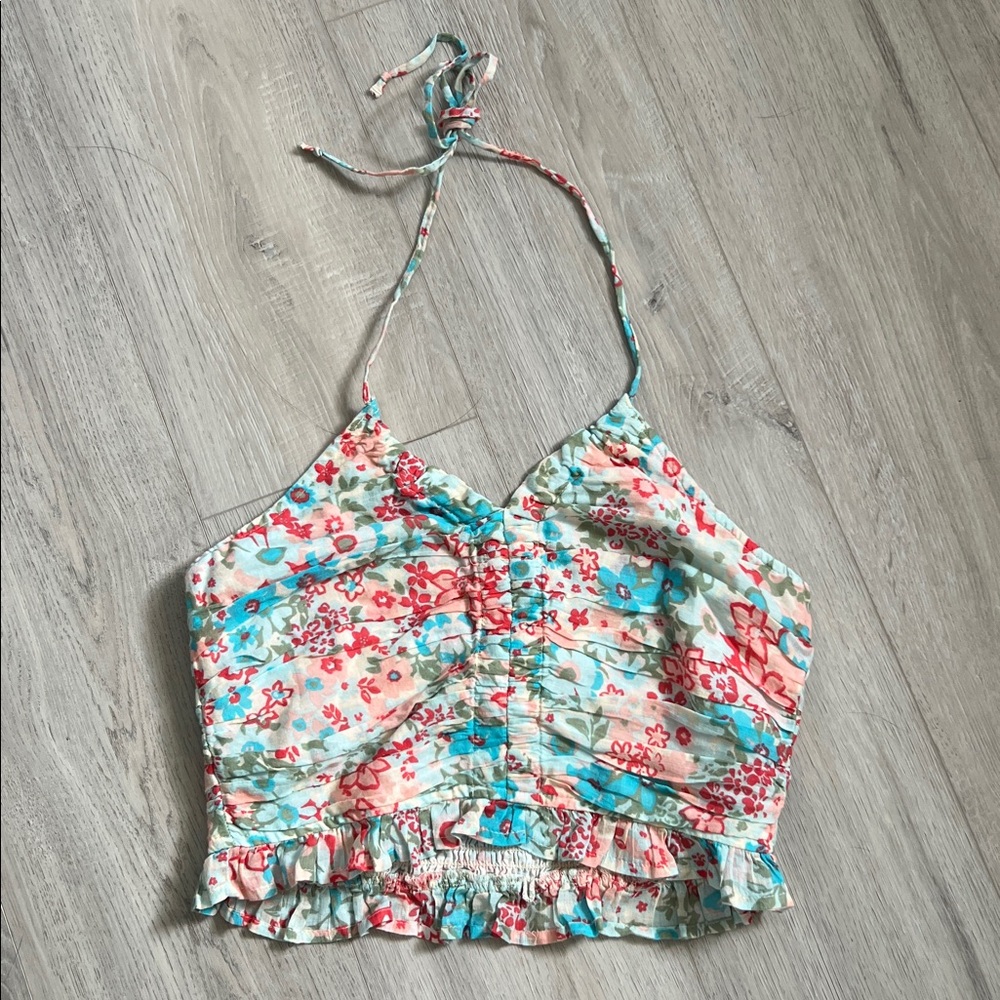 NWT American Eagle Outfitters Floral Mermaid Halter Cropped Blouse Size Small
